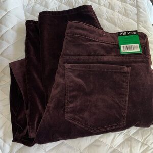 Dark maroon, high-rise velvet tapered pants